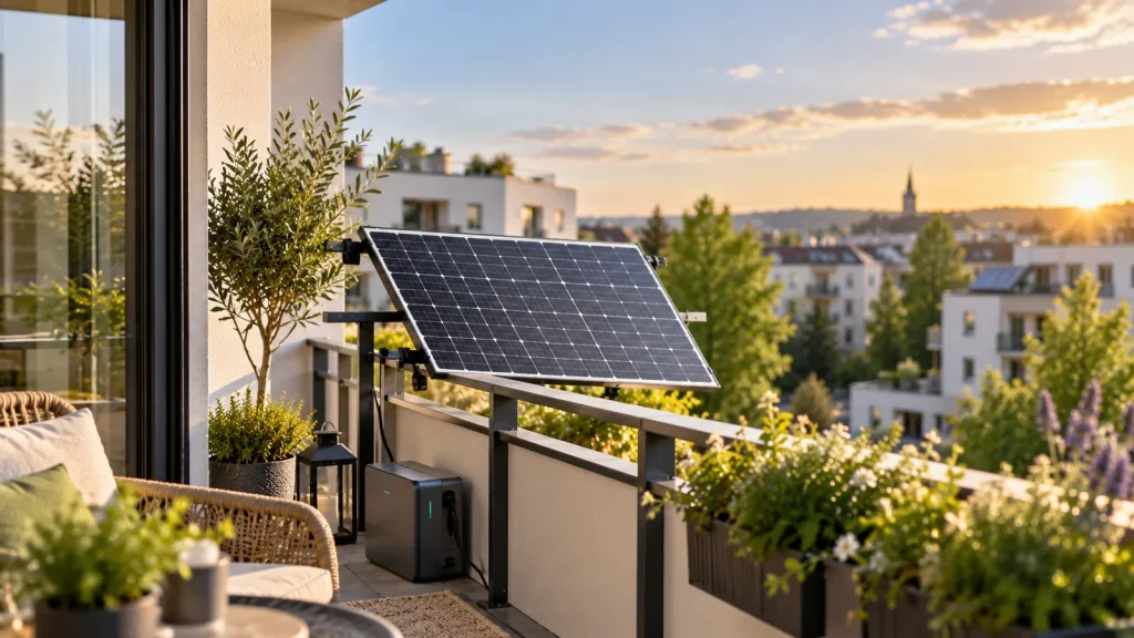 Balkonkraftwerk auf einem Balkon mit Speicher zur Optimierung des Eigenverbrauchs