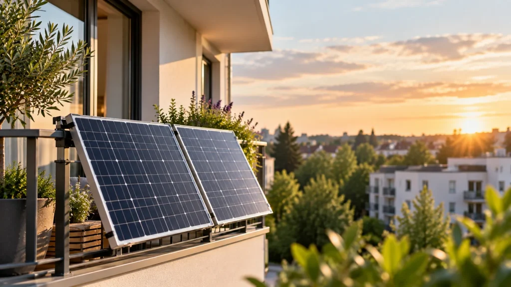 Balkonkraftwerk mit zwei Solarmodulen ohne Batteriespeicher